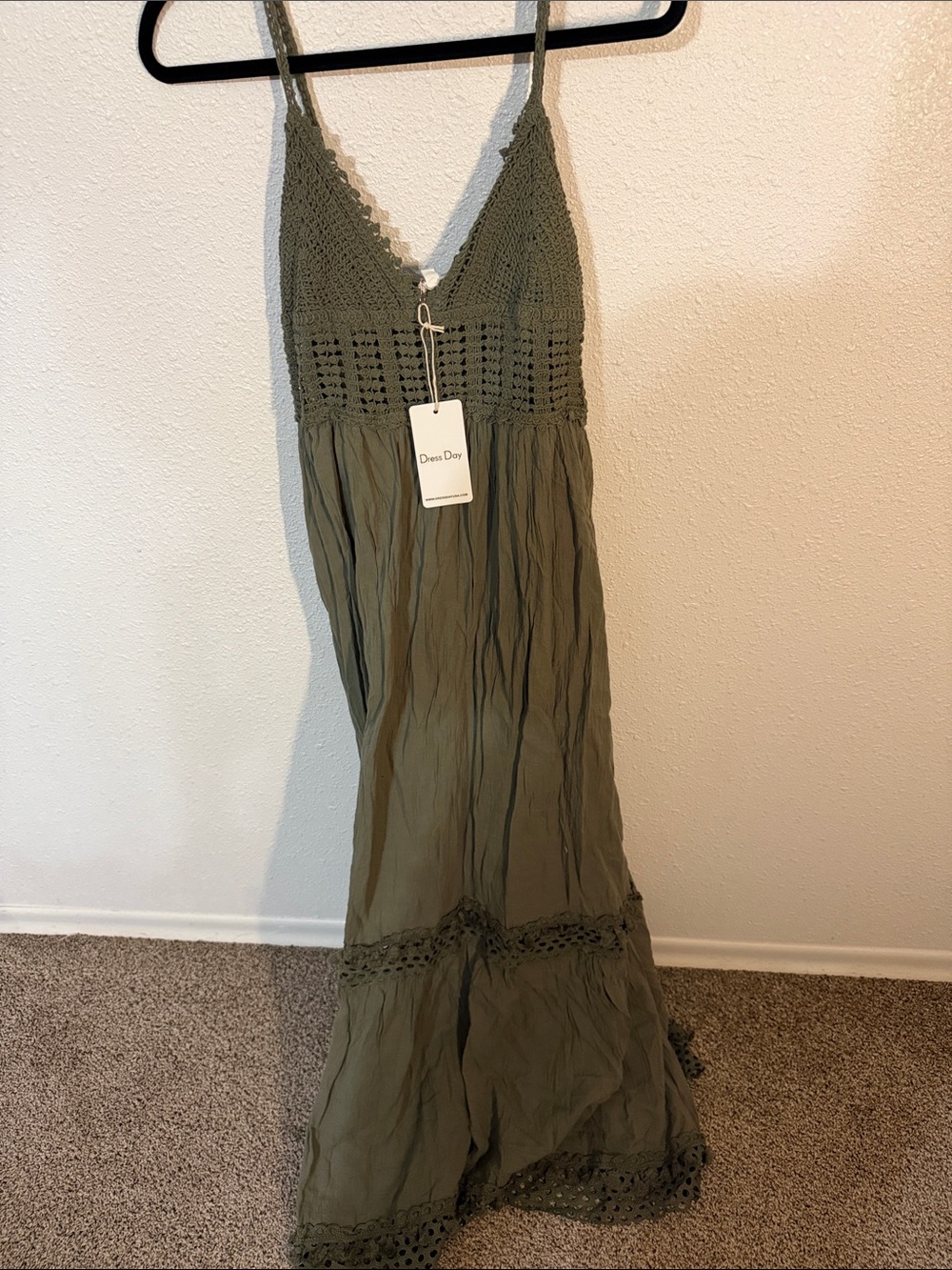 New York & Company Olive Green Crochet Bust Maxi Dress